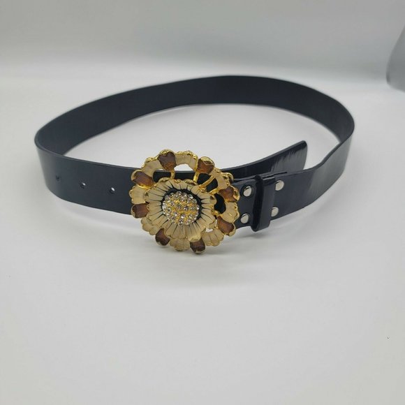 DownEast Accessories - Downeast Faux Patent Leather Belt Floral Beaded Buckle Women's 38